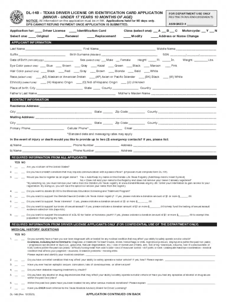 texas identification card application Preview on Page 1