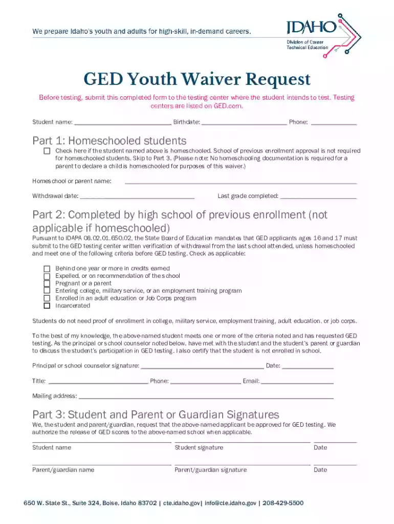 idaho ged youth waiver Preview on Page 1