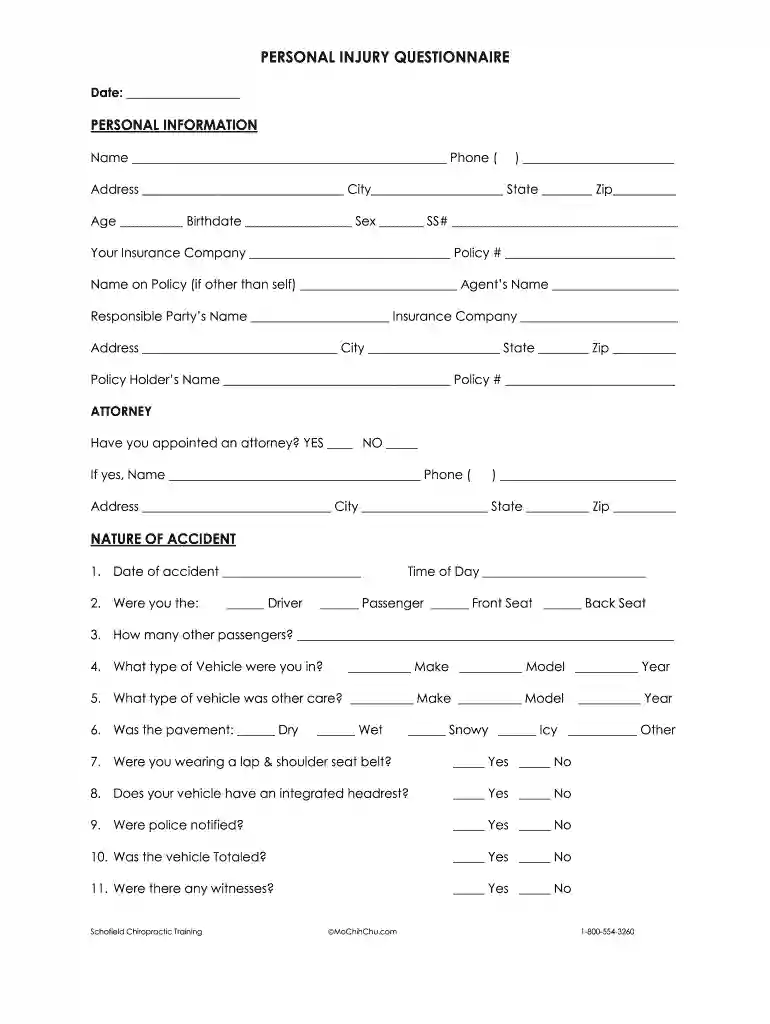 accident questionnaire form Preview on Page 1