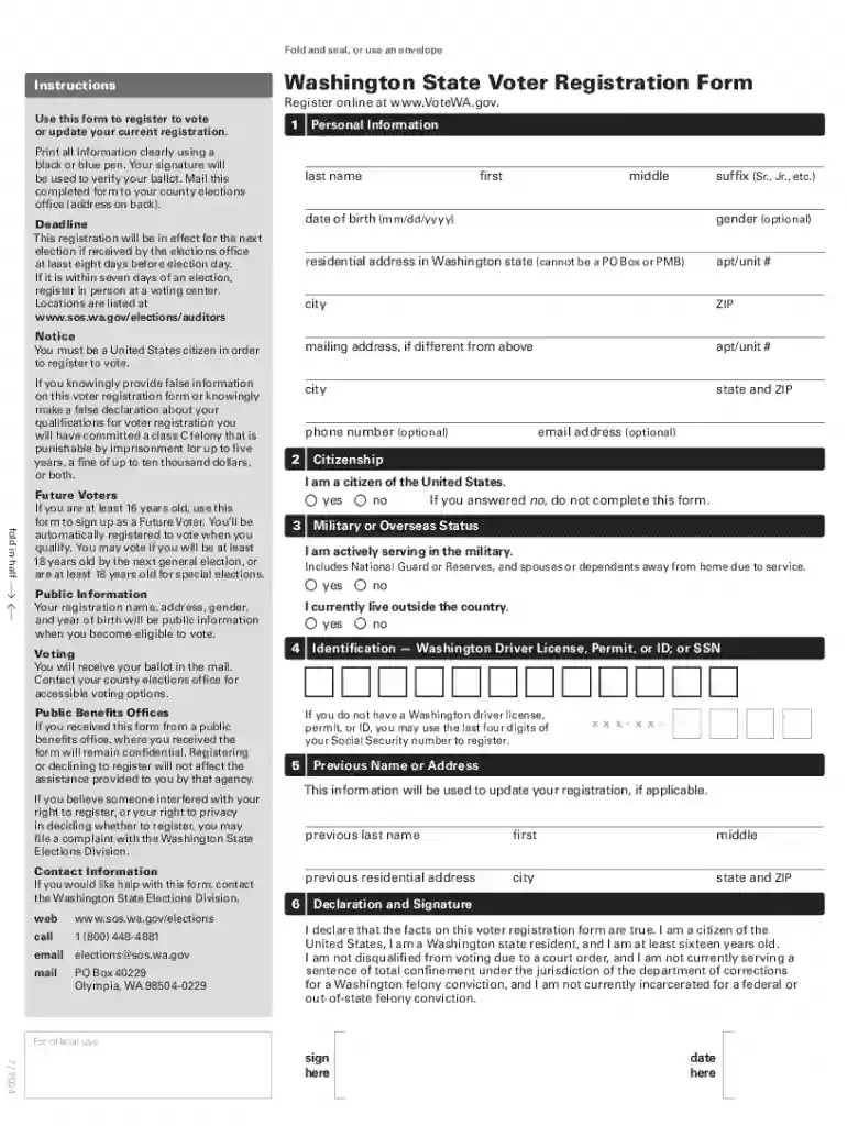 Washington State Voter Registration Form Preview on Page 1