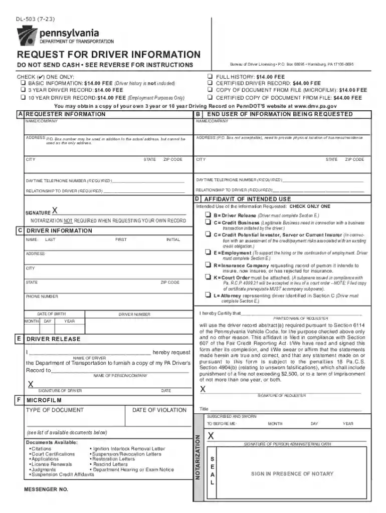 pennsylvania dl 503 form Preview on Page 1