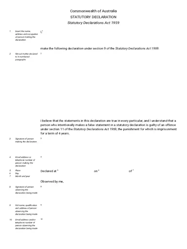 au statutory declaration form Preview on Page 1