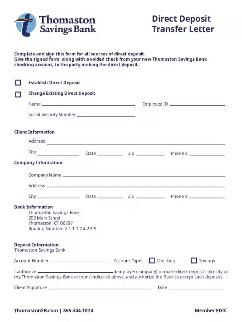bank direct deposit transfer form Preview on Page 1