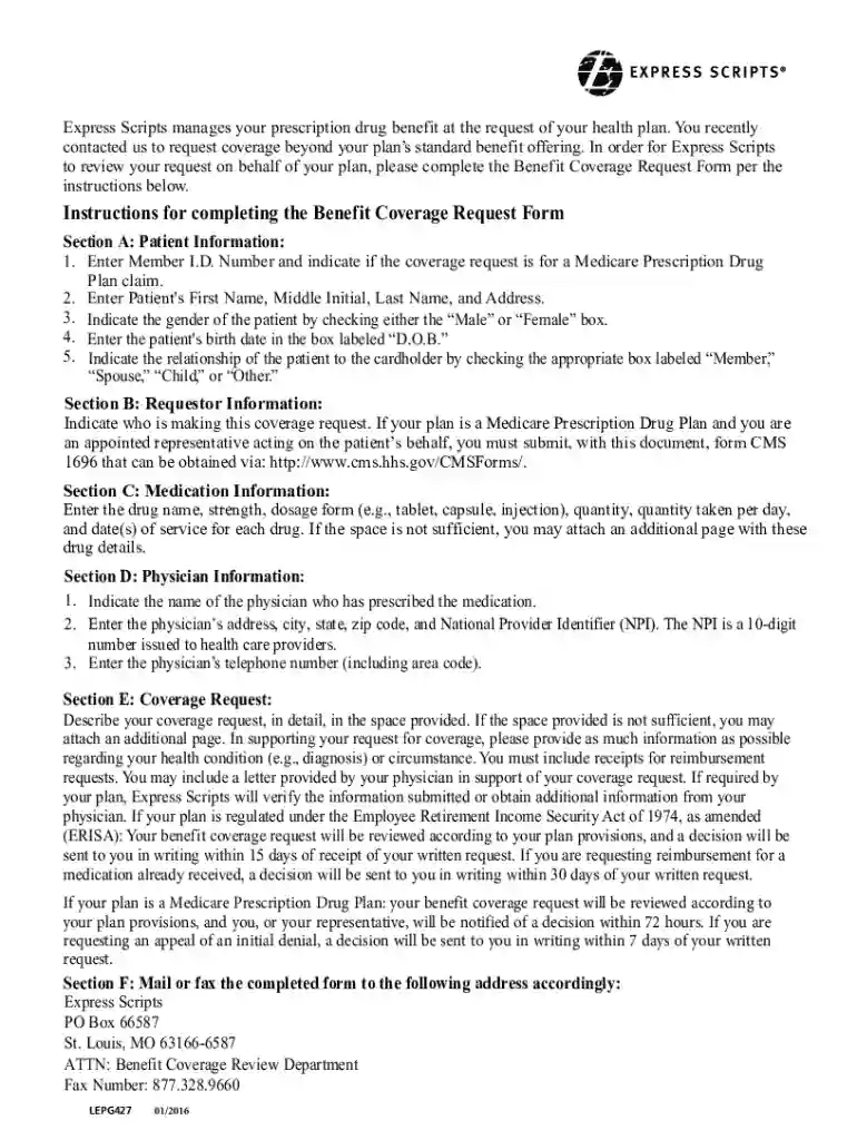 Benefit Coverage Request Form Preview on Page 1