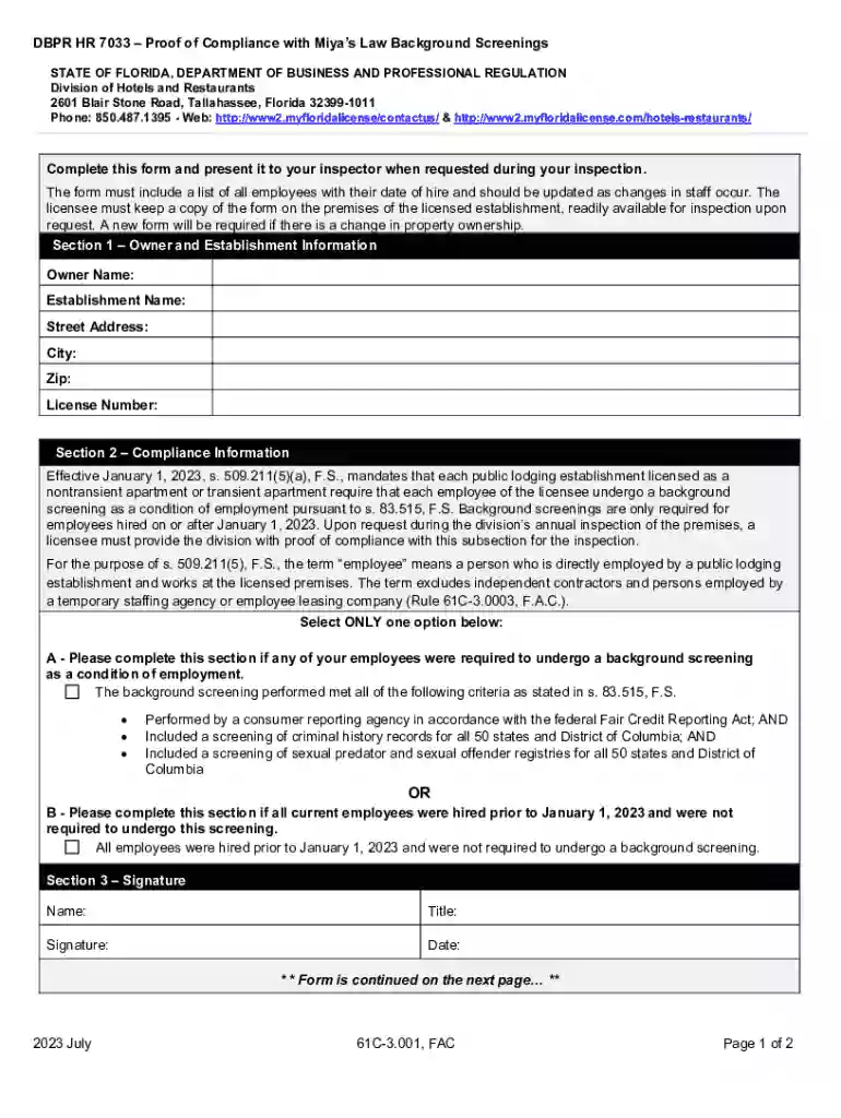 Proof of Compliance with Miya's Law Background Screenings Preview on Page 1