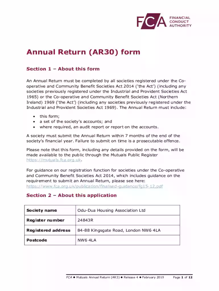 Mutual Societies Annual Return Form ( Preview on Page 1
