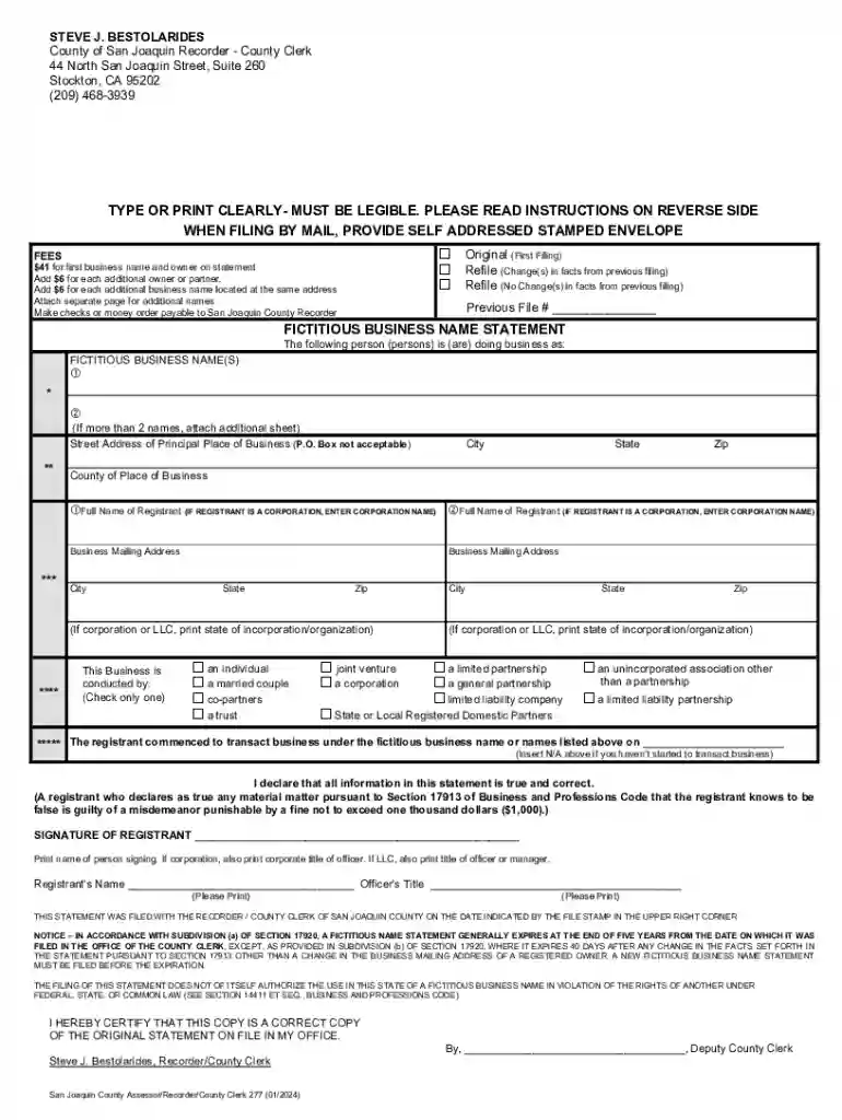Fillable Online San Joaquin County FBN 042015 docx Fax Preview on Page 1