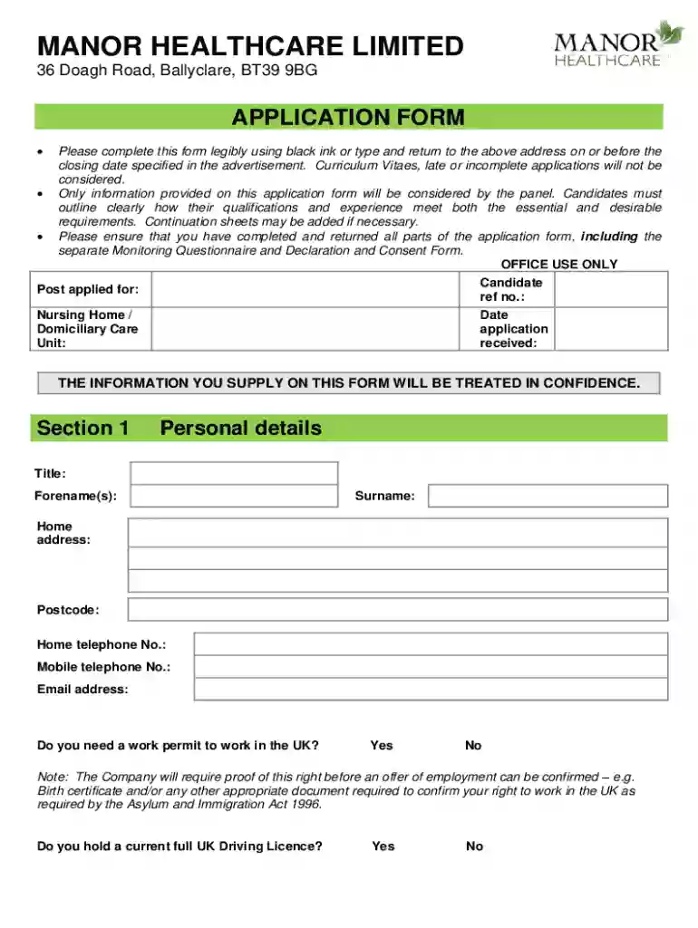 fillable employment application Preview on Page 1