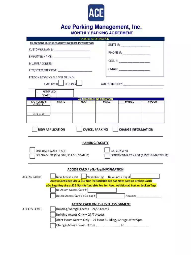 monthly parking agreement information Preview on Page 1