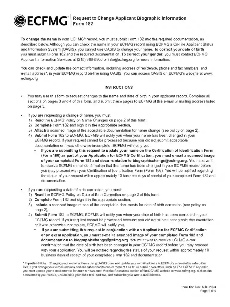 Form 182 For Name CorrectionPDFIdentity Document Preview on Page 1