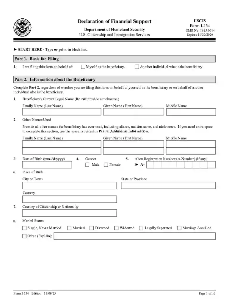 form i 134 Preview on Page 1