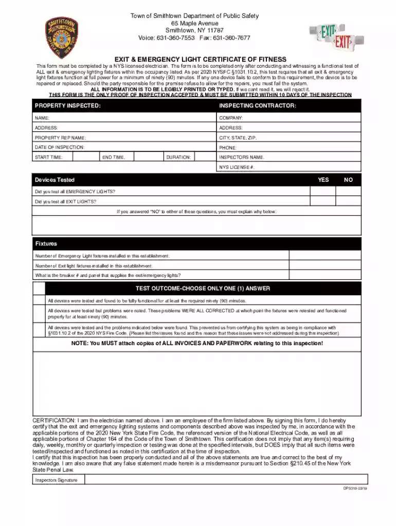 Fillable Online Exit and Emergency lighting Certificate of Preview on Page 1