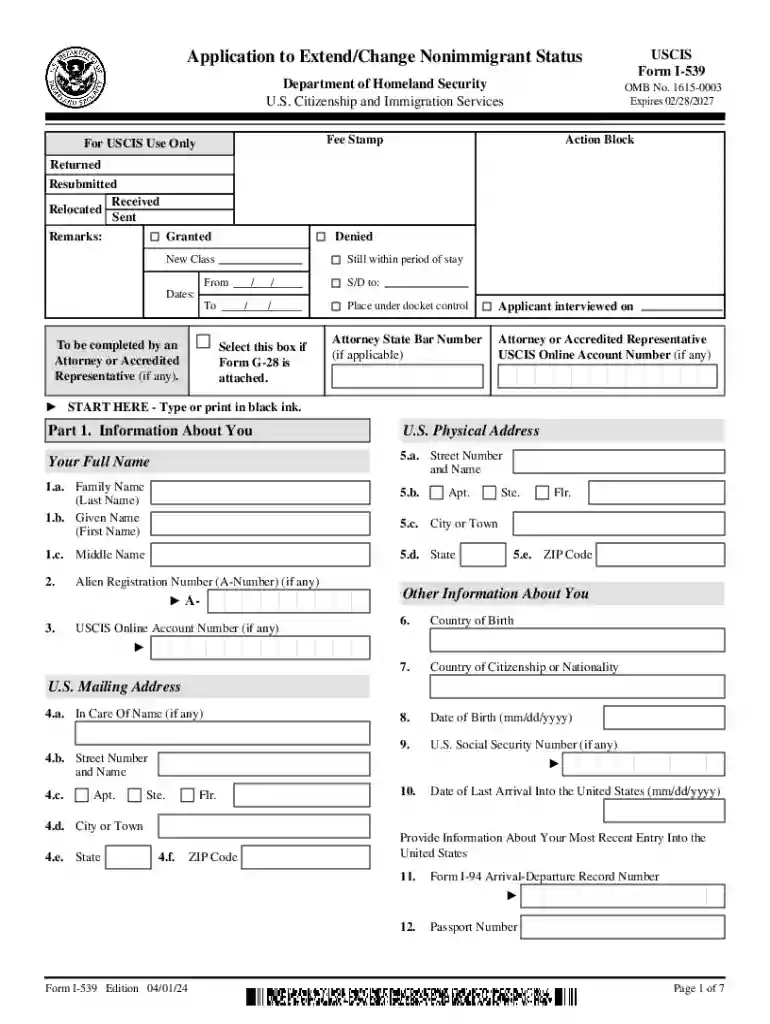 i 539 form Preview on Page 1