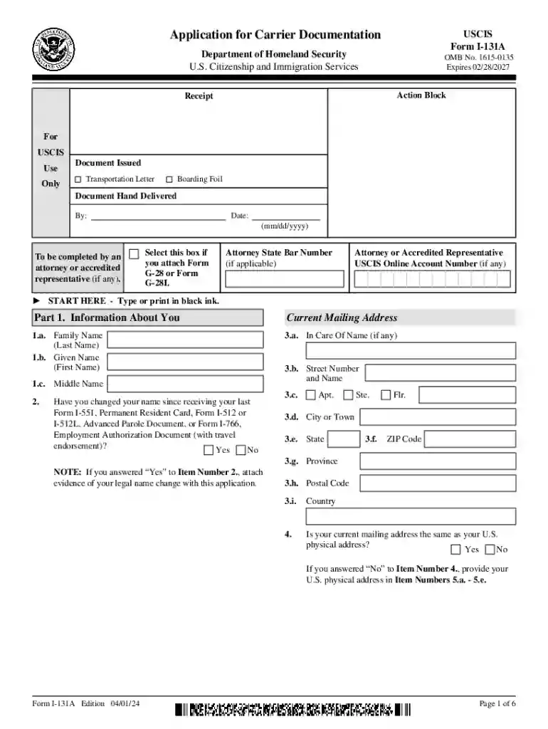 i 131a travel document Preview on Page 1