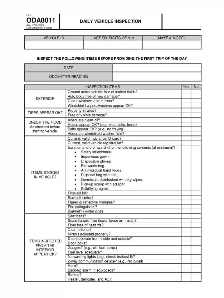 Ohio Daily Vehicle Inspection Form Preview on Page 1