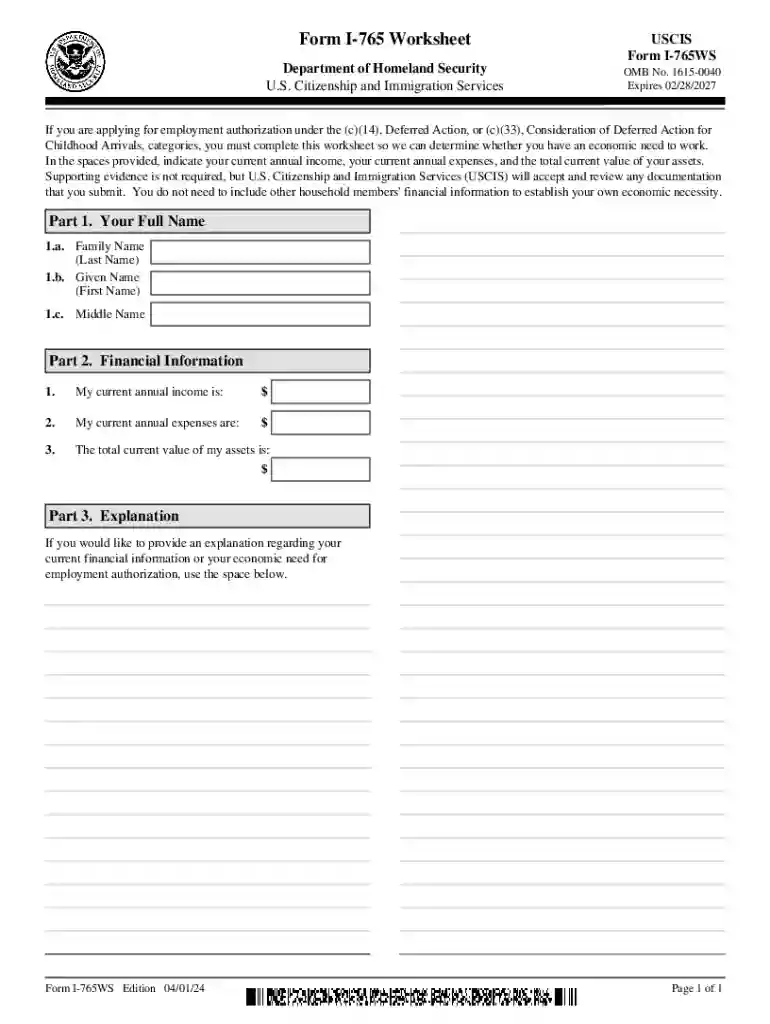 i 765 worksheet form Preview on Page 1