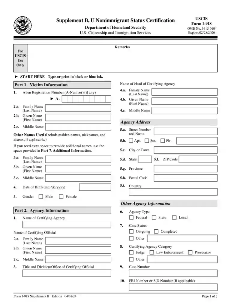 uscis form i 918 supplement b Preview on Page 1