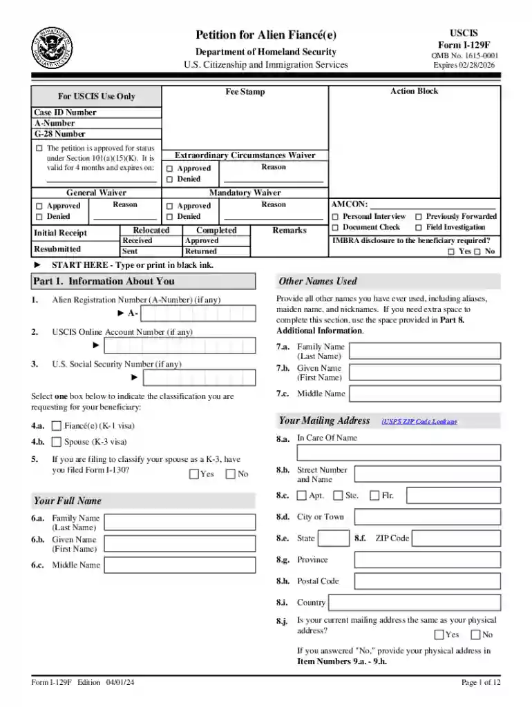 fiance visa usa form Preview on Page 1