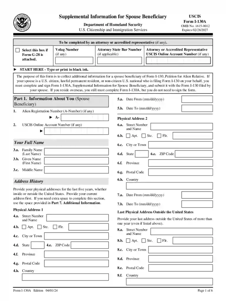 i 130a form Preview on Page 1
