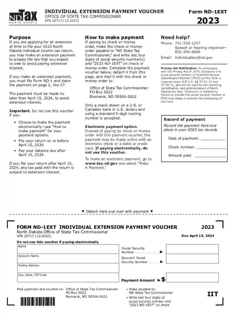 Form ND-1EXT - Individual Extension Payment Voucher Preview on Page 1