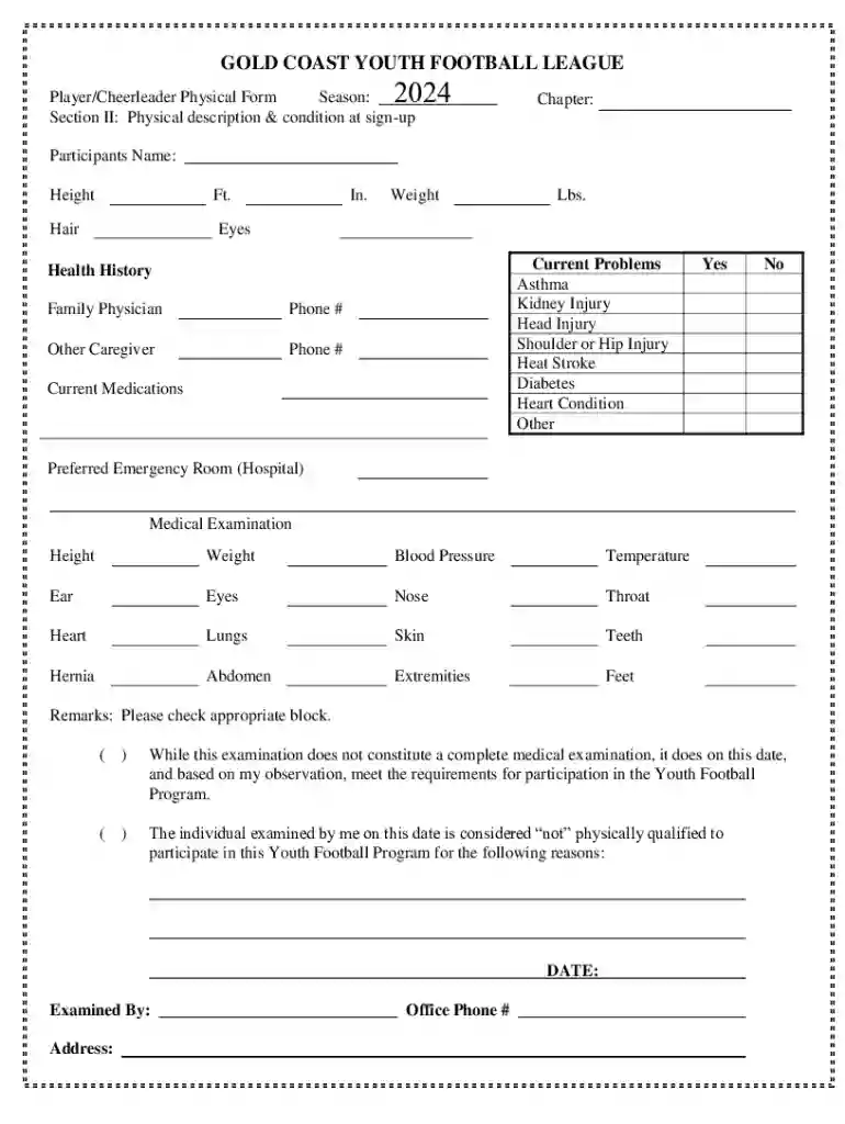 Player Cheerleader Physical Form Preview on Page 1