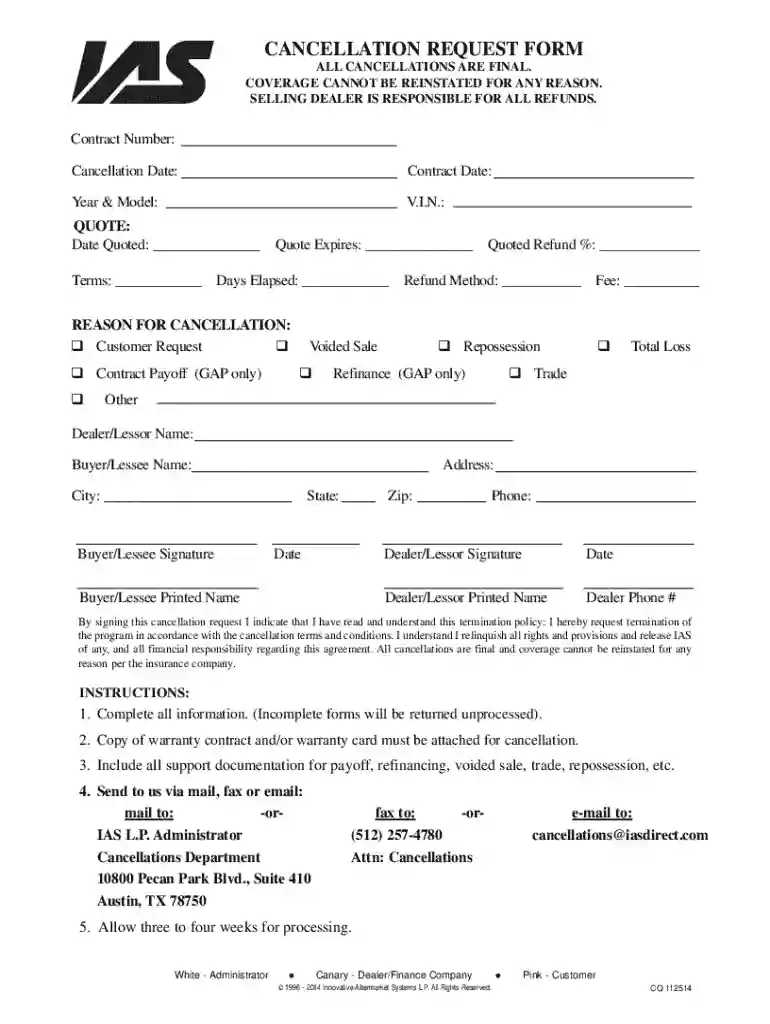 Cancellation Request Form Email Preview on Page 1