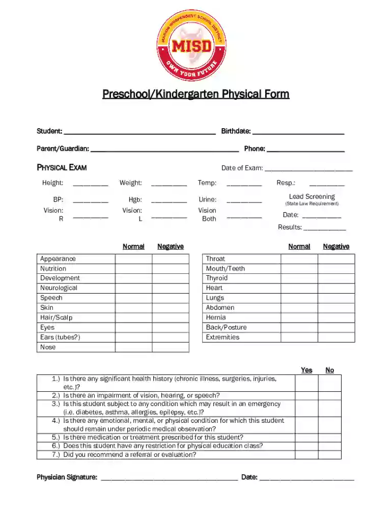 child and adolescent health examination form Preview on Page 1