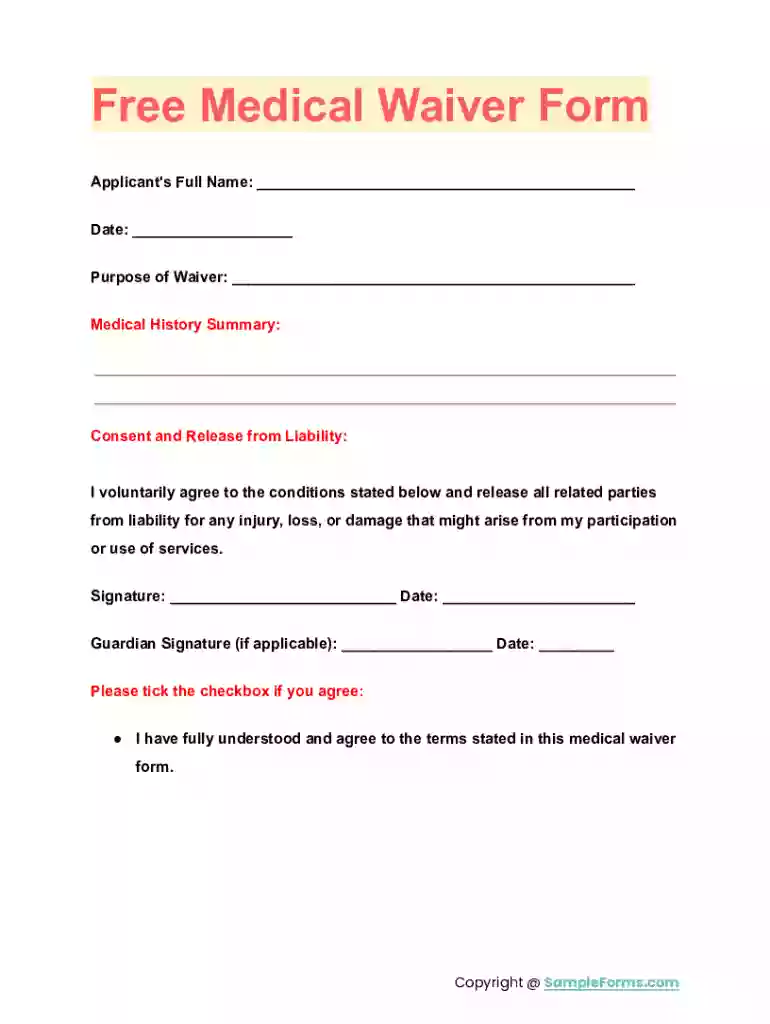 Medical Waiver Form Preview on Page 1