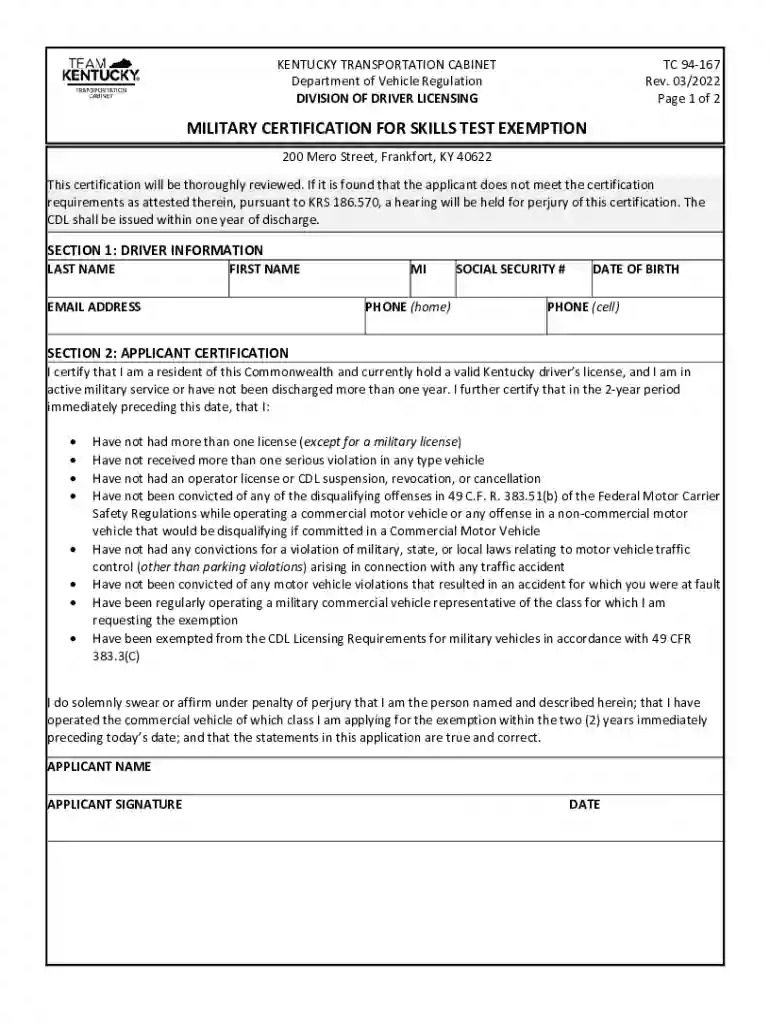 Military Skills Test Waiver ProgramFMCSA Preview on Page 1
