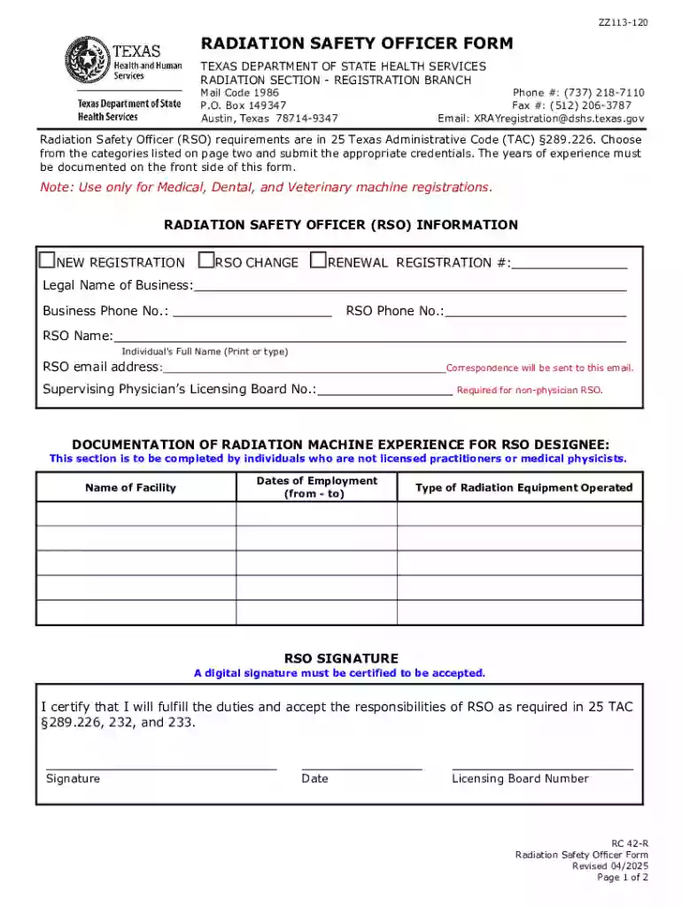 Radiation Safety Officer Form Preview on Page 1
