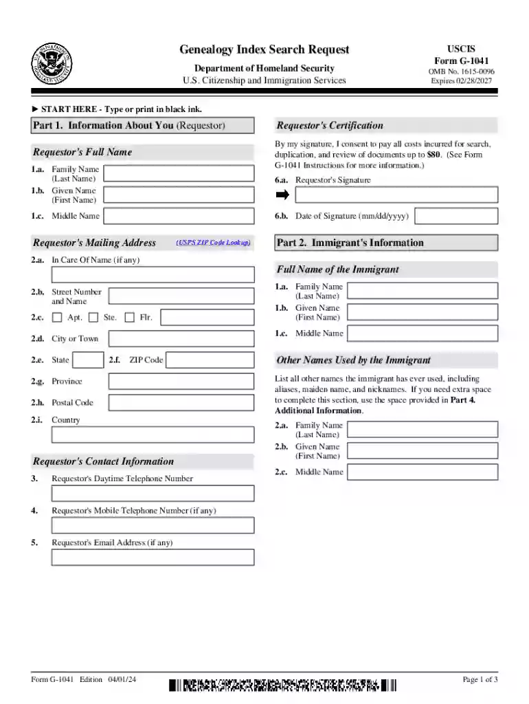 uscis g 1041 Preview on Page 1