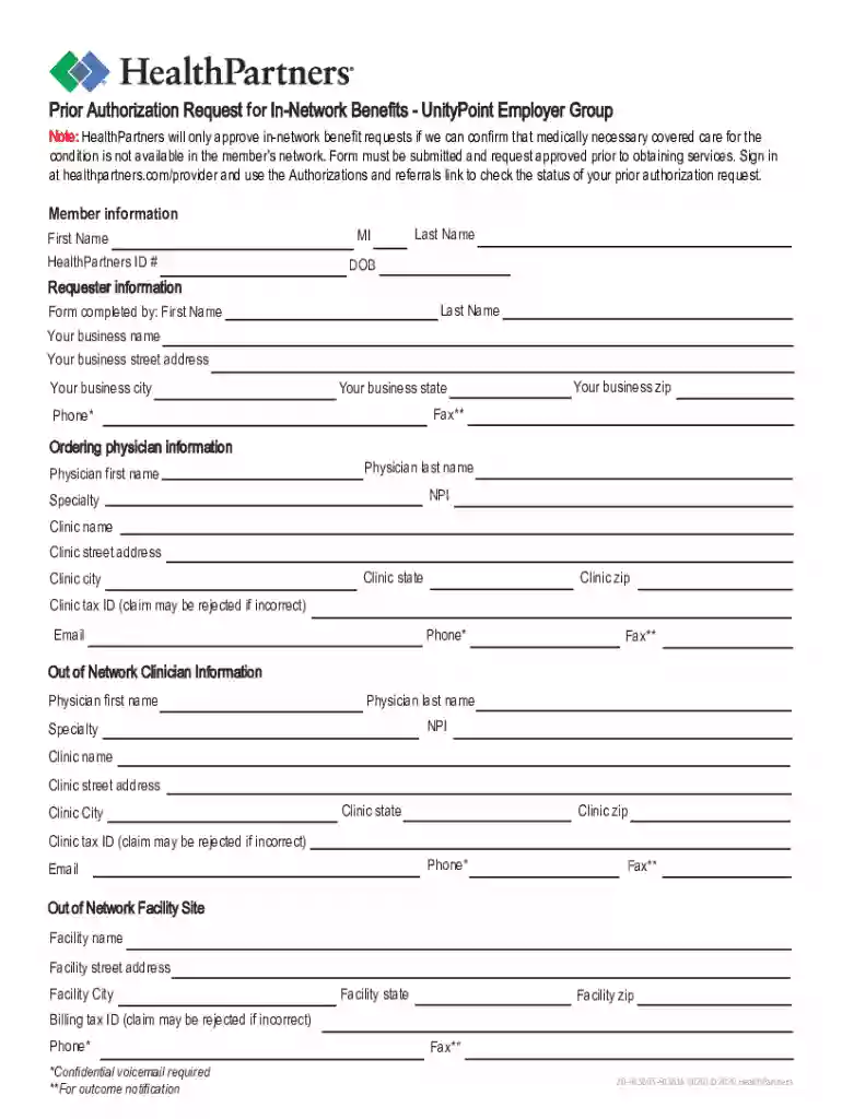 HealthPartners Medical Claim Attachment Cover Form Preview on Page 1