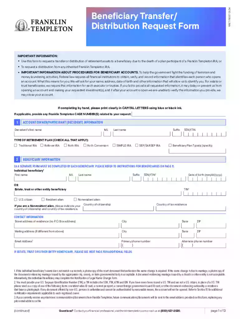 beneficiary transfer distribution request Preview on Page 1