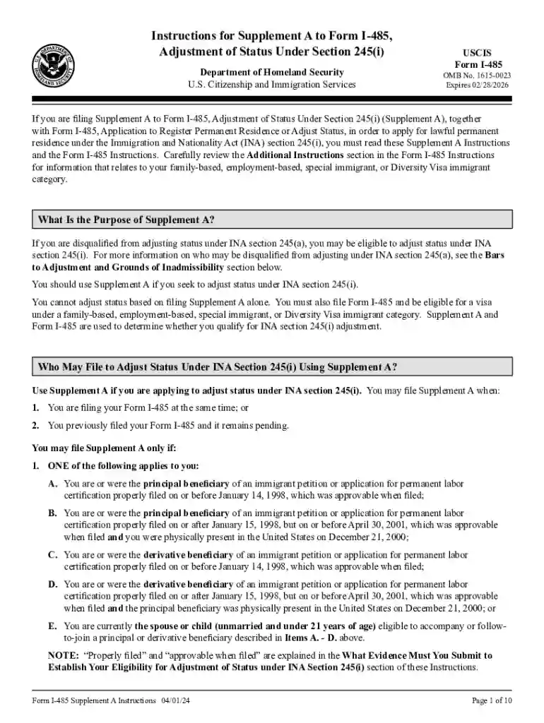 instructions i 485 adjustment Preview on Page 1