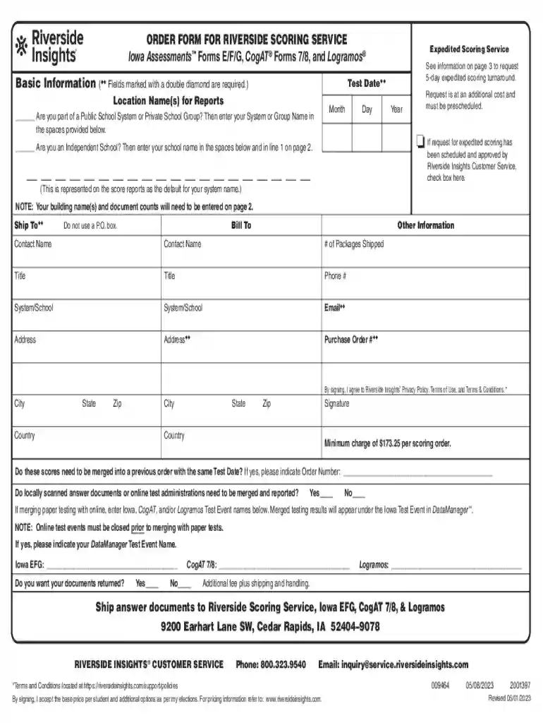Assessments Iowa ORDER FORM FOR RIVERSIDE Preview on Page 1