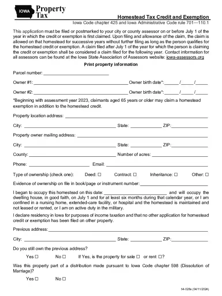 iowa homestead tax credit form Preview on Page 1
