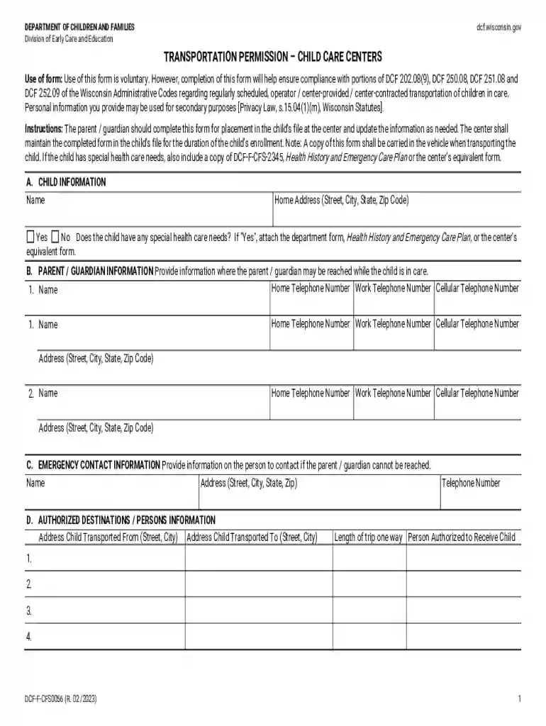 transportation permission child care Preview on Page 1