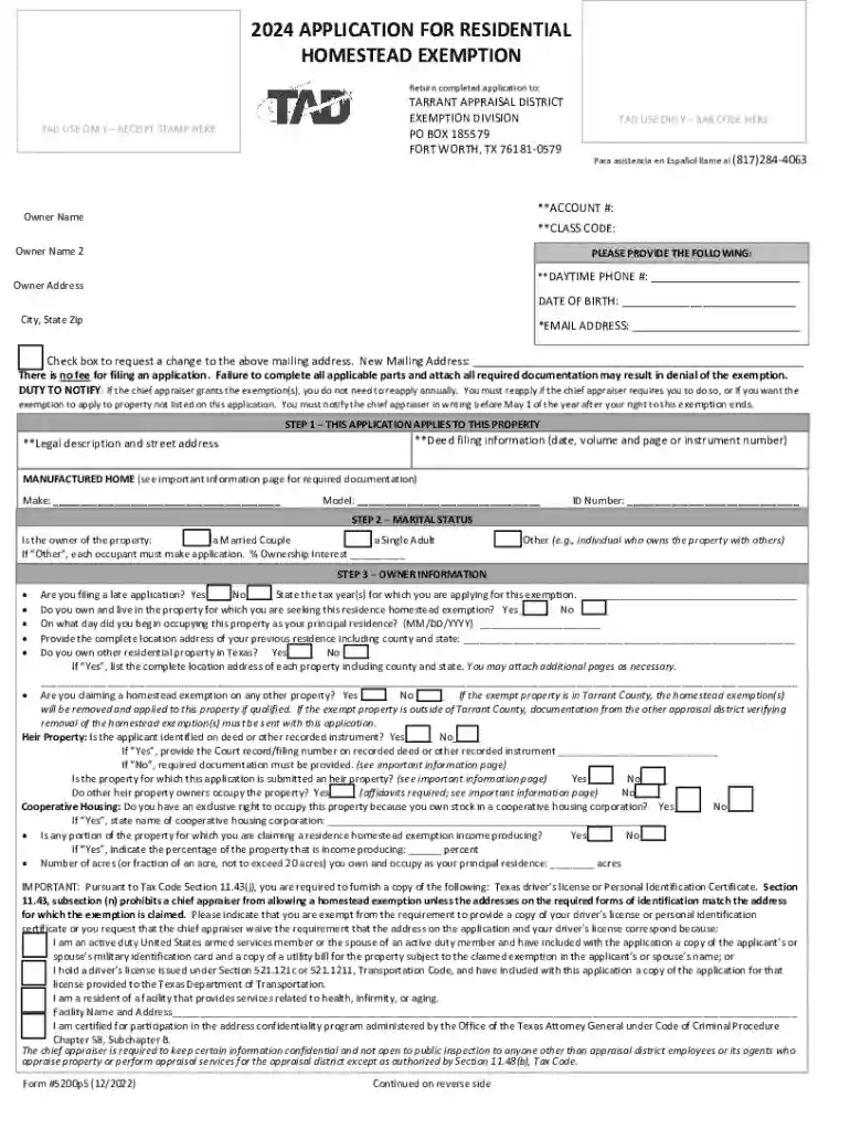 Online Homestead Exemption Application Preview on Page 1