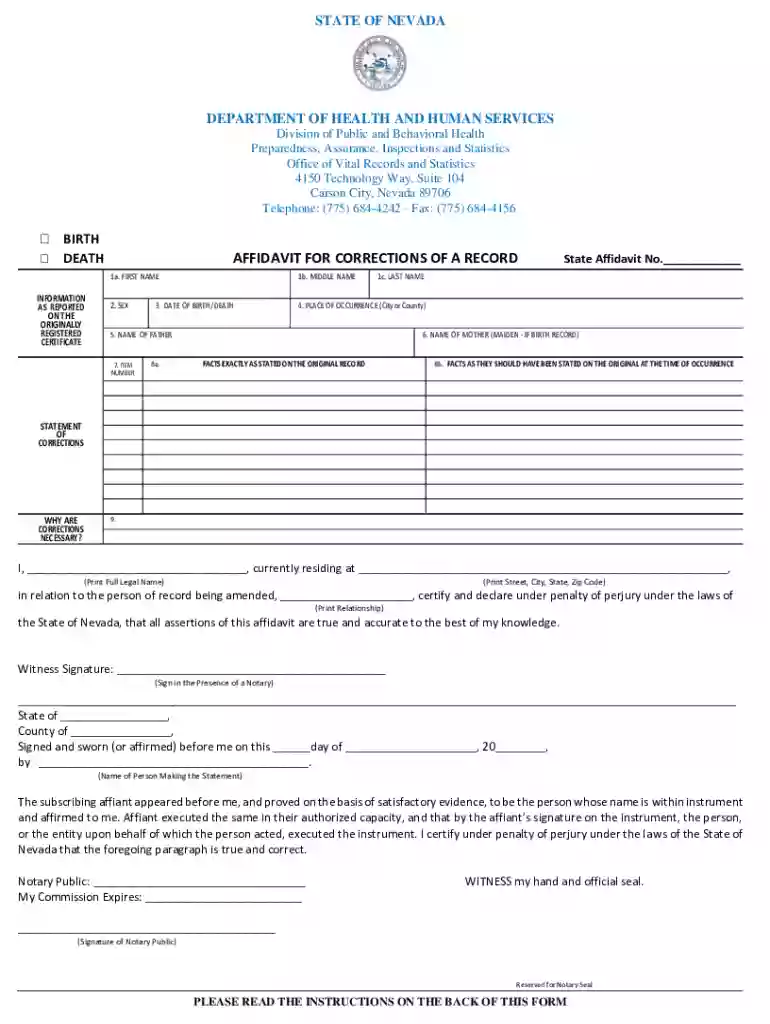 affidavit corrections record birth Preview on Page 1