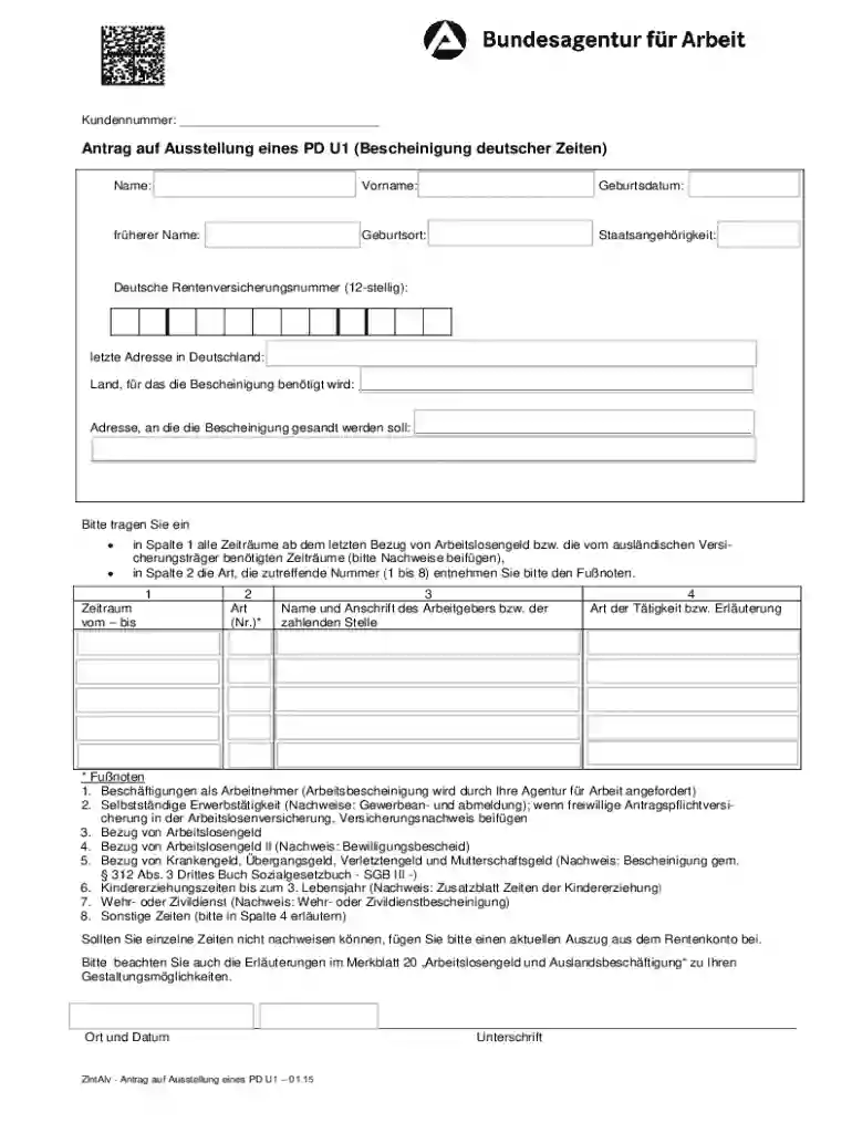 Antrag auf Ausstellunng eines PD U1 (Bescheinigung Preview on Page 1