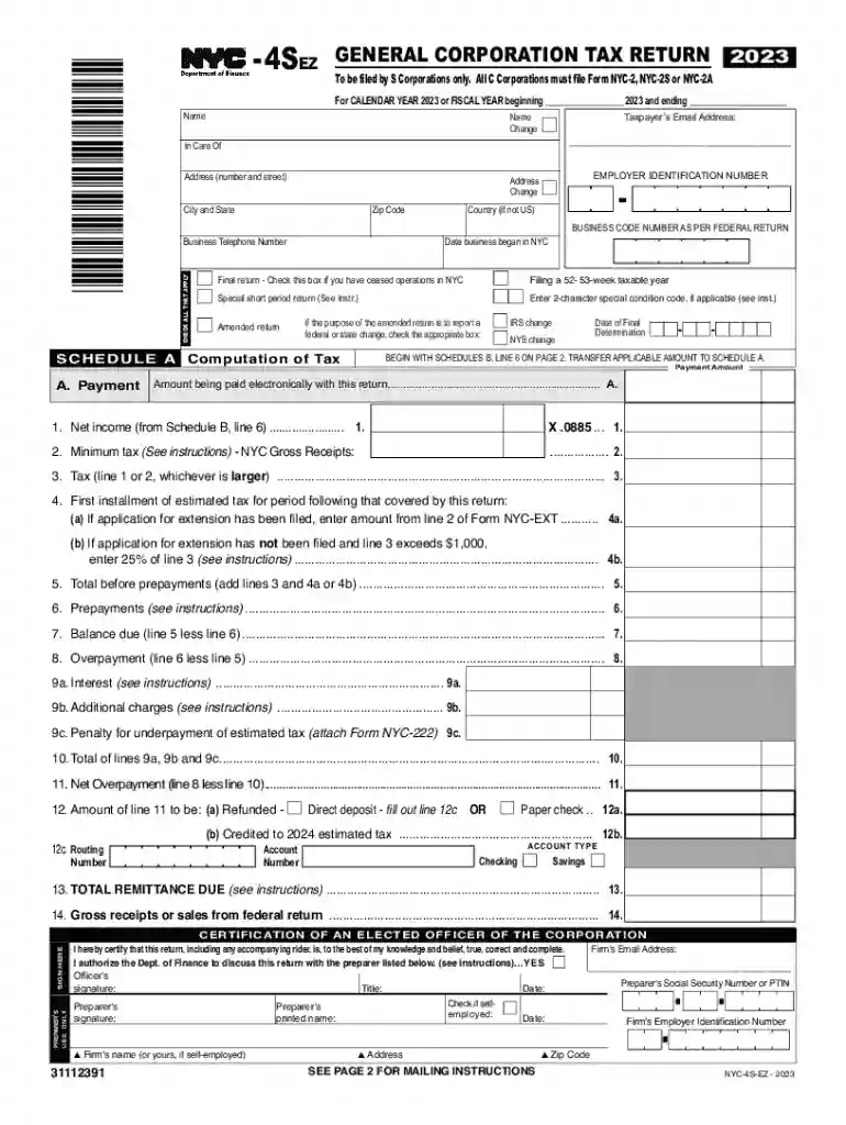 New York City General Corporate Tax Return (1120) Preview on Page 1