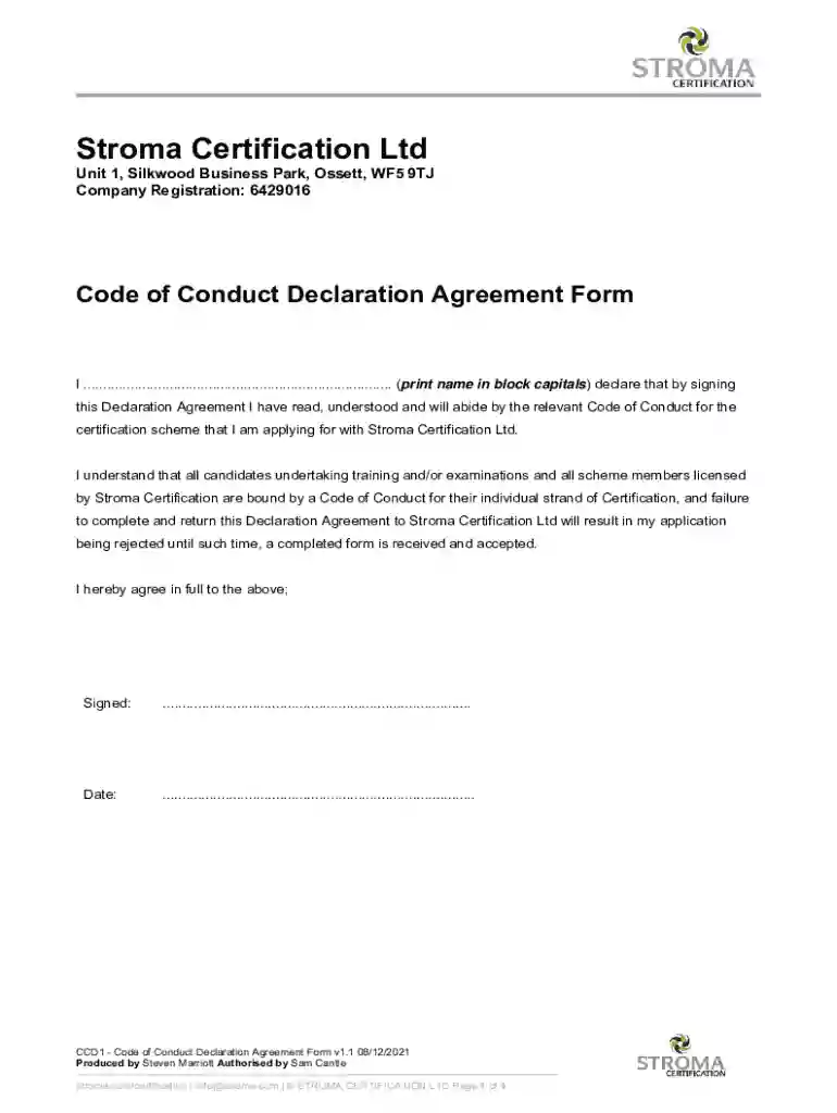 code conduct declaration agreement Preview on Page 1