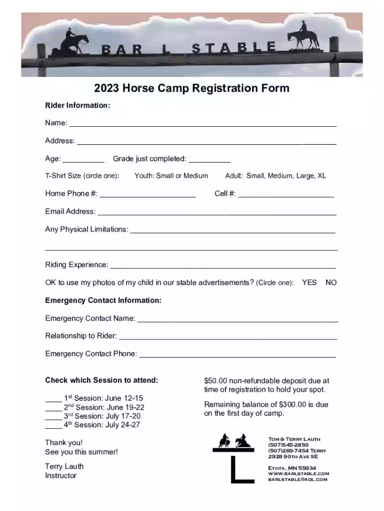 Horse and Pony Camp Registration Form Preview on Page 1