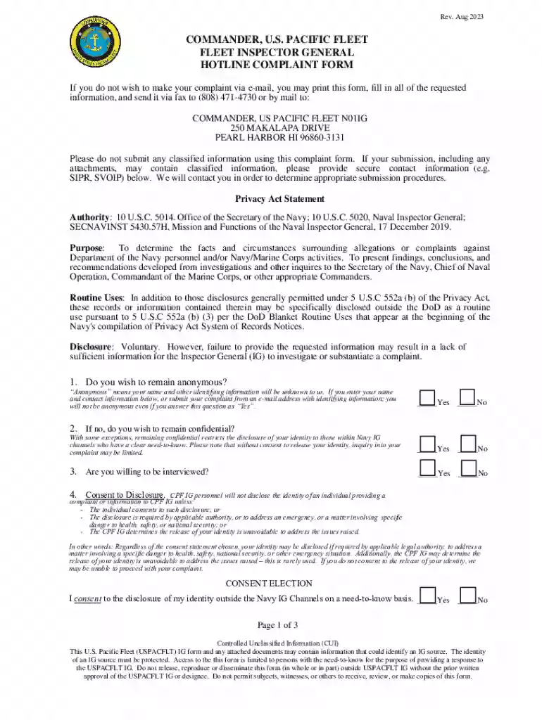 CPF IG Hotline Complaint Form Preview on Page 1