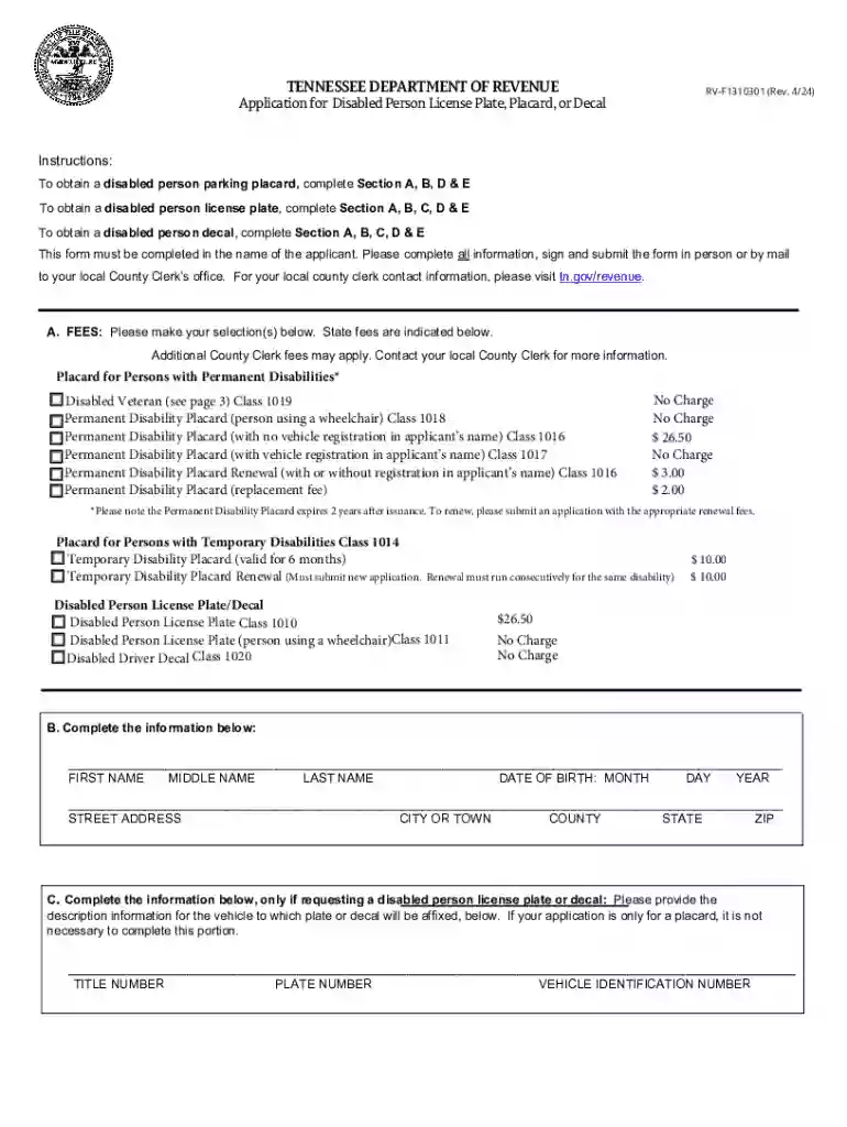 application disabled person placard Preview on Page 1