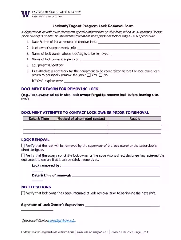 lock removal form Preview on Page 1