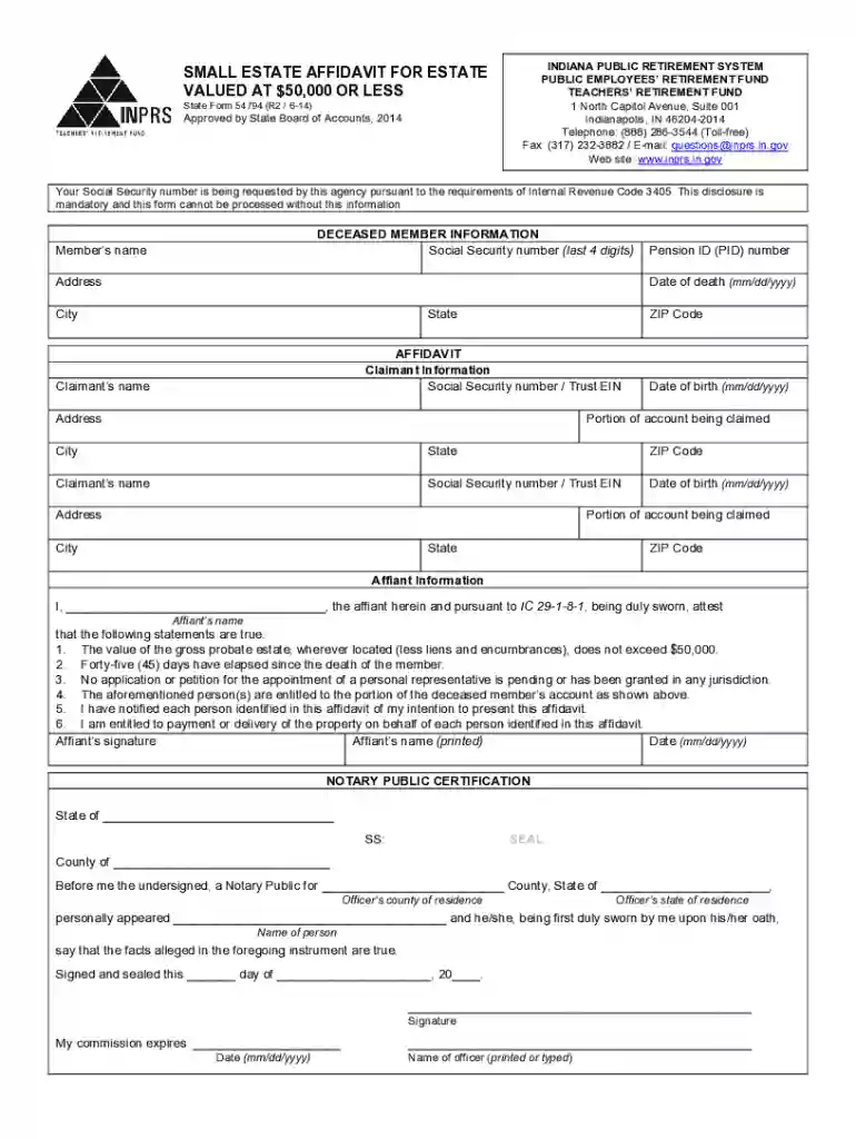 indiana small estate affidavit pdf Preview on Page 1