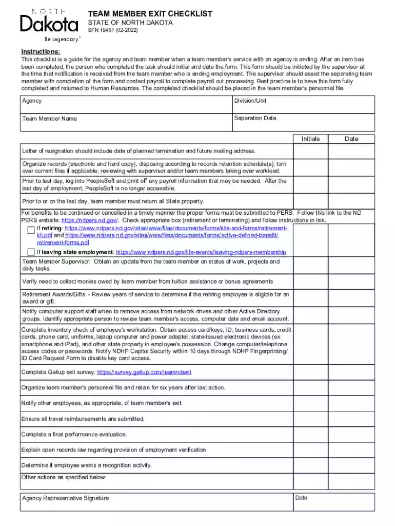 Fillable Online nd employee termination checklist north dakota Preview on Page 1