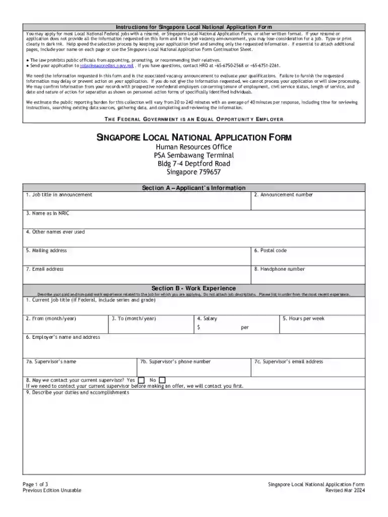 Singapore Local National Application Continuation Form ( Preview on Page 1