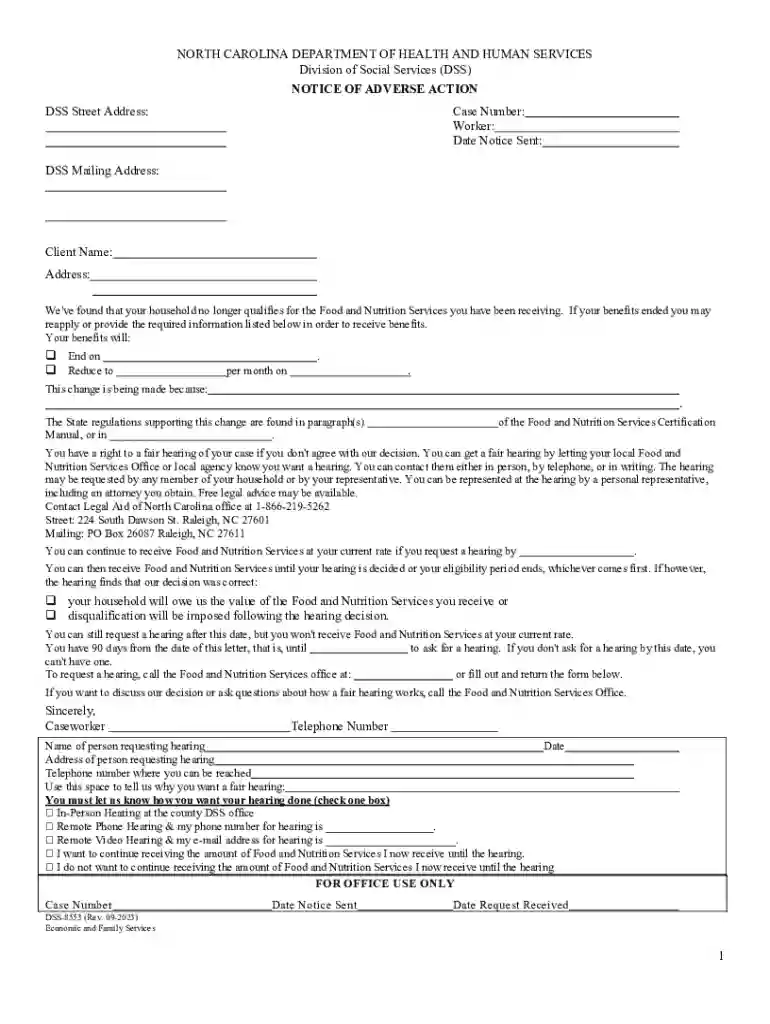DSS Street Address: Case Number: Worker: Date Notice Sent Preview on Page 1